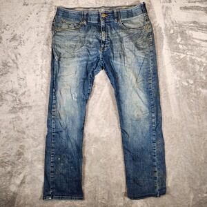 Lee Jeans Men's 36X29 Straight Slim Stretch Blue‎ MAJOR DISTRESS Grunge